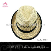 Hot sale straw fedora hat natural color hollow straw hats for promotion